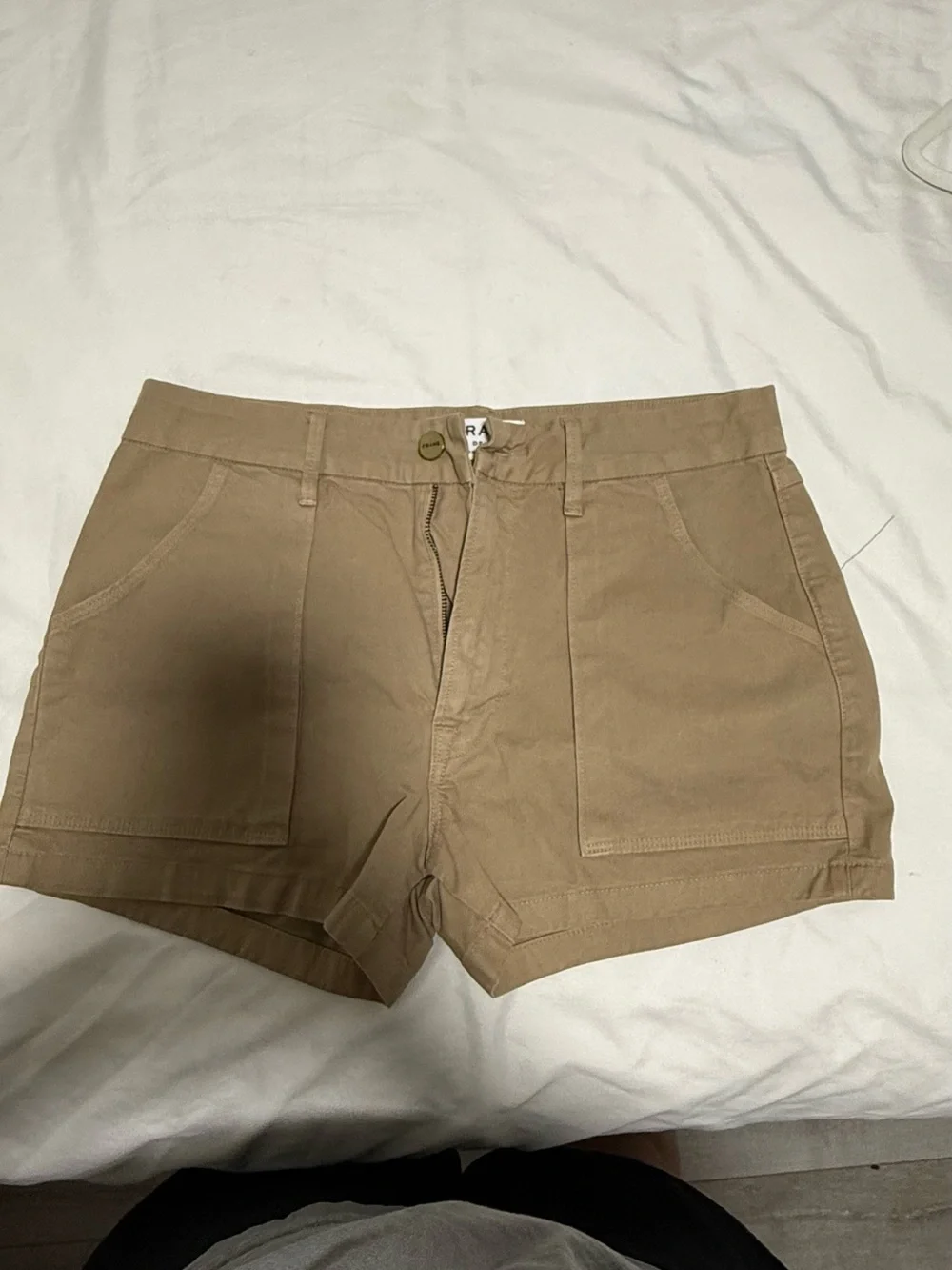 Frame Denim Tan High-Rise Utility Shorts